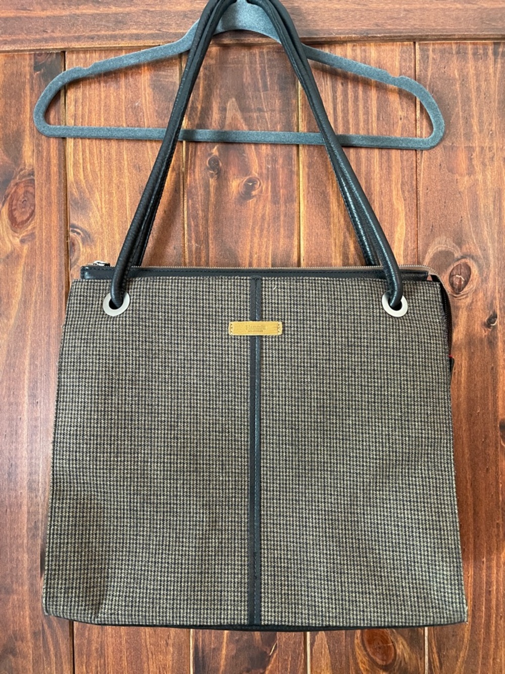Hammitt Benjamin Edison Brown Houndstooth and Leather Tote